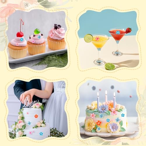 Honosen 76 Stück Tortendeko Essbar, Essbare Blumen für Torte, Esspapier Tortendeko, Cake Topper Geburtstag, Kuchen Deko Mädchen, Essbare Blüten für Geburtstag Hochzeit Babyparty Dekorationen