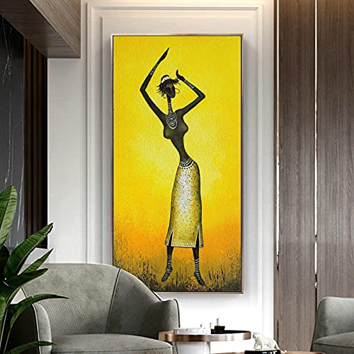 Art pour salon : impression sur toile KEBIA jaune de danse africaine 50x100