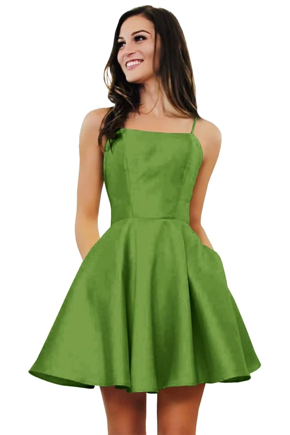 Eightale Vestido corto de satén para fiesta de graduación 2024 para adolescentes con bolsillos, vestido de graduación