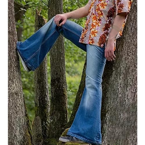 Mens Vintage Bell Bottom Jeans Relaxed Retro Jean Pants for Men 60s 70s Disco Denim Pants4