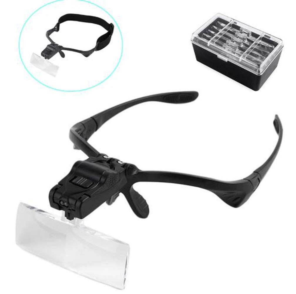 Kopfmontierte Lupe mit LED-Beleuchtung, kopfmontierter Verstärker, freihändige Leselupe, Juwelierlupe 5 R