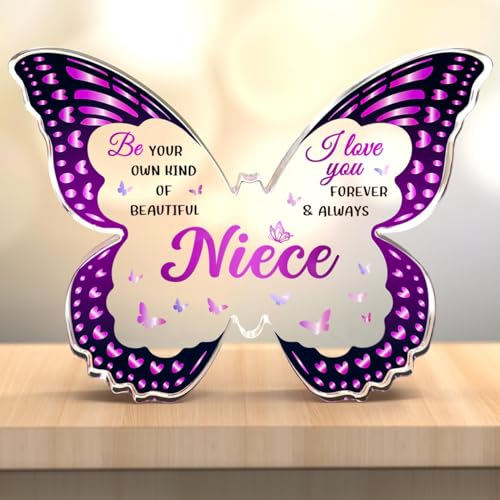 GLEEVERA Niece Gifts from Auntie Aunt, Christmas Gifts for Nieces from Aunt, Graduation Mothers Day Valentines Graduation - Butterfly 5x3.8 IN Acrylic Decorative Plaques