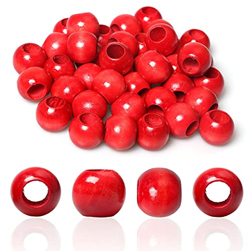 Red Wood Beads 18mm Large Hole Round Loose Spacer Beads Vintage Style Wooden Macrame Beads with 10mm Hole for Jewelry Making Garlands Home Decor 50PCS