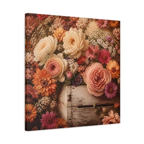 Toile vintage roses florales grand format cadre salon chic