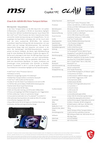 MSI Claw 8 AI+ Gaming Handheld, Polar Tempest Edition, schermo da 8 pollici FHD+ 120 Hz, processore Intel Core Ultra 7 258 V, 32 GB di RAM, SSD da 2 TB, grafica Intel Arc, Windows 11 Home, nero - Notebook - Immagine 4