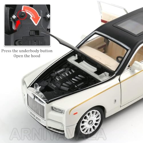 Image of Exquisite car Model 1 /24 Rolls-Royce Phantom Model Car,Zinc Alloy Pull Back Toy car with Sound and Light for Kids Boy Girl Gift.(Phantom White 1:24)