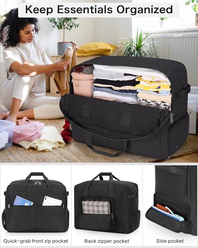 Image of 120L Foldable Large Travel Duffle Bag for Men and Women, Packable Duffel Bags with Shoe Compartment, Water Repellent & Tear Resistant (Black)