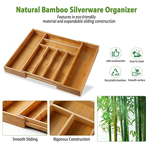 Bellsal Large Kitchen Drawer Organizer 22 In Wide Silverware Organizer Expandable Bamboo Utensil Organizer Silverware Tray For Large Cutlery 8 Slots #TOP6