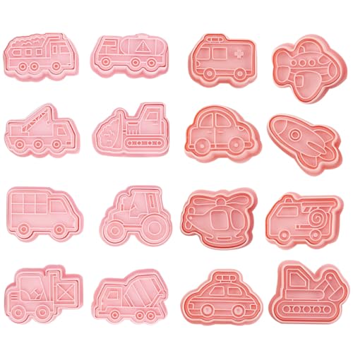 ZOOMPIL Konstruktion Ausstecher Set, Transportwerkzeuge Ausstechformen, Keksausstecher Bulldozer Gabelstapler Trucks, Für Kekse Gebäck Backen Tortendeko, 16 Stück