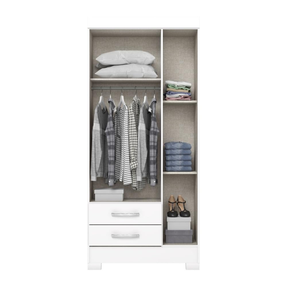 Befara Armoire JUVÉNILE avec TIROIRS MANAOS, Blanc, 82,5 x 46,5 x 185 cm, Petit Placard de 80 cm avec tiroirs et étagères, Petits placards, armoires à portemanteaux, armoires pour Jeunes