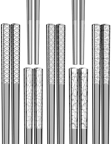 Metal Chopsticks Reusable 18/8 stainless steel Chopsticks 5 Pairs Modern Style Dishwasher Safe...