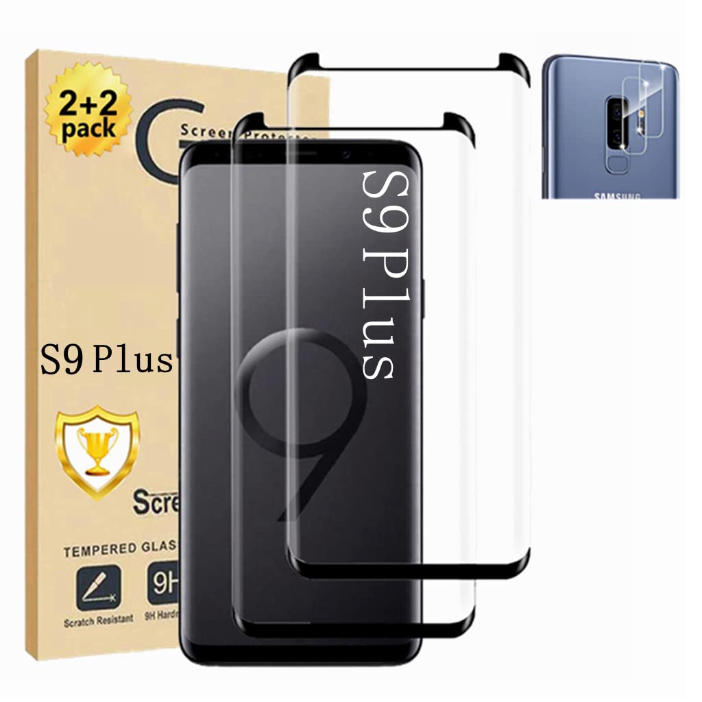 Galaxy S9 Plus Screen Protector, Pack Tempered Glass Screen Protector【2+2  Pack】 Pack Camera Lens Protector, 3D Glass 9H Hardness Tempered Glass