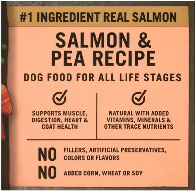 Pure~Balance Wild & Free Salmon & Pea Recipe Dry Dog Food, Grain~Free, Natural Nutrition for All Dog Life Stages, No Fillers or Artificial Preservatives, Supports Healthy Coat & More ~ (11 Lbs).