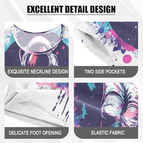 ALAZA Astronaut Space Watercolor Pajamas Set Short Sleeve Cotton Sleepwear Summer Pjs 2 Piece 5-14Y4