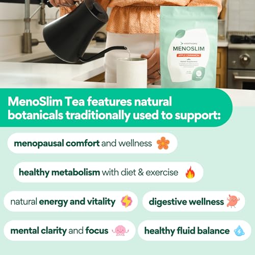 Image of VoomVaya MenoSlim Tea - Menopause & Perimenopause Supplement for Women - Supports Healthy Metabolism & Overall Wellness - Apple Cinnamon Flavor - 30 Tea Bags