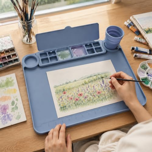 Image of Svartur Silicone Art Mat with Removable Palette and Cup, 17 inchX13 inch Thick, Gray