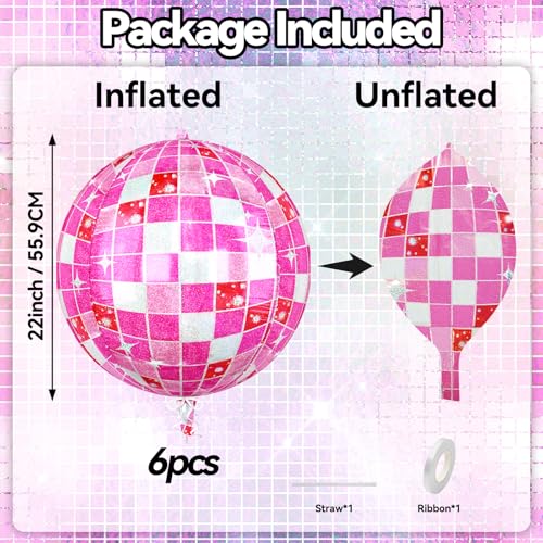 Image of 6pcs 22 Inch Pink Disco Ball Balloons, Shiny Pink Big Disco Foil Balloons