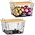 2 Set XXL Stackable Wire Basket with Bamboo Tops & Tag- Pantry Organizer and Storage Bins, Kitchen Counter Cabinet Shelf Countertop Under Sink Organizing, Food Snack Produce Onion Potato Bread Storage