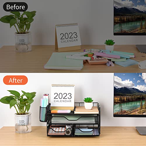 Gianotter Desk Organizers And Accessories, Office Supplies Desktop Organizer With Drawers And 2 Pen Holder, Desk Accessories & Workspace Organizers (Black) #TOP1