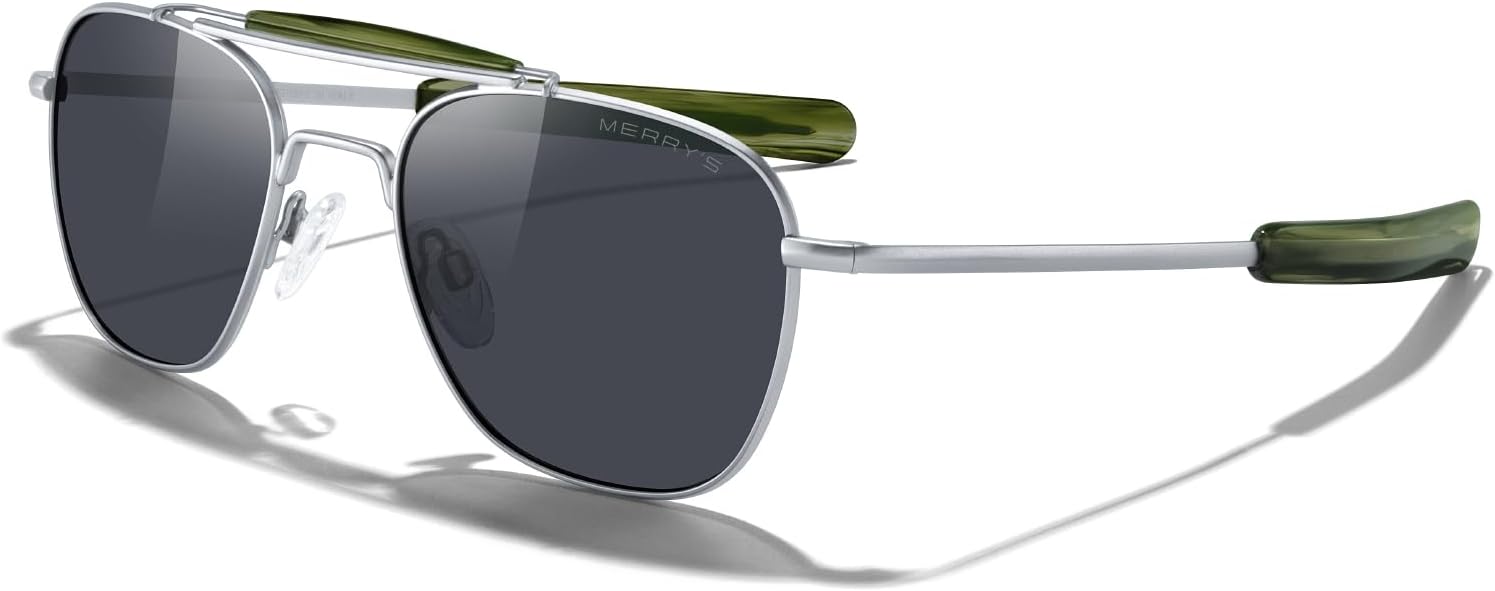 MERRY'S Classic Square Aviator II Military Polarized Sunglasses for Men or Women S8637