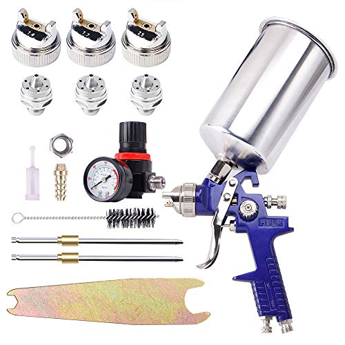 CarBole HVLP Pistolas de Pintura,Pistola de Pulverización de Aire con 3 Boquillas 1.4mm 1.7mm 2.5mm,Copa de Aluminio 1000CC Para Pintar Coches, Pared, Rociado De Muebles Cover