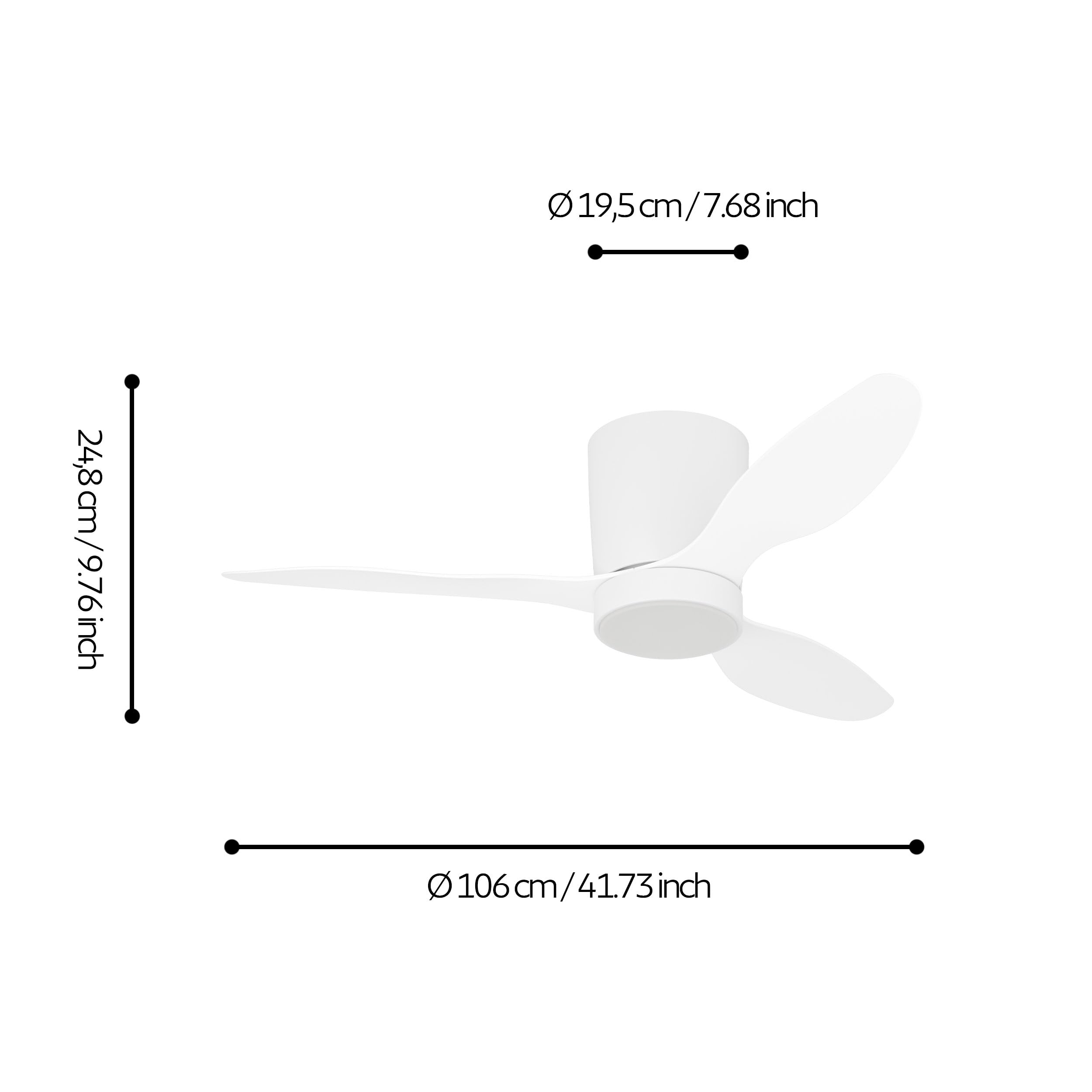 EGLO LED Deckenventilator Baracarès, 3 Flügel Ventilator mit Beleuchtung | dimmbar mit Fernbedienung, Timer, DC Motor, warmweiß - kaltweiß, Weiß, Ø 106 cm