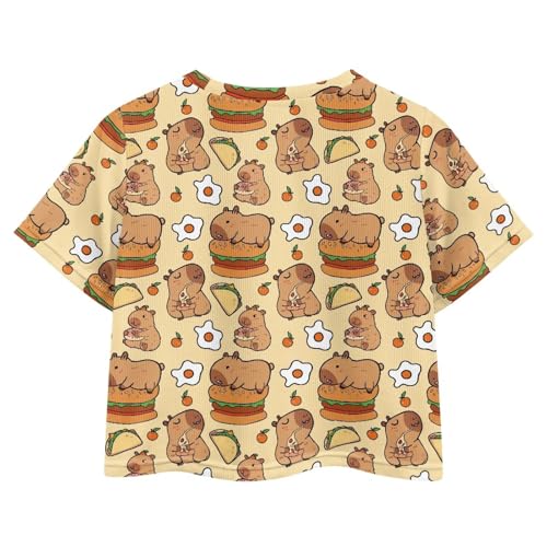 Image of Girls Crop Tees Crew Neck Casual Short Sleeve T Shirts Kids Loose Soft Comfortable Tees Blouses Shirt for Little Girl