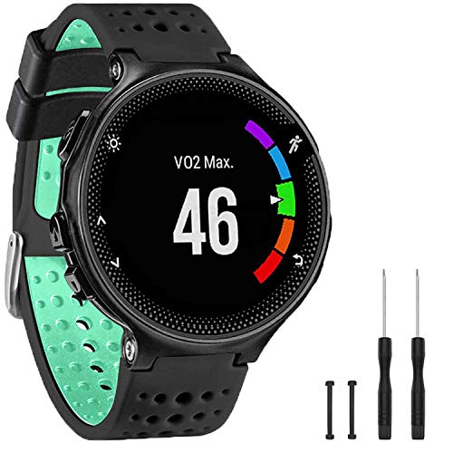 GVangel Correa compatible con Garmin Forerunner 235, correa de repuesto de silicona suave para reloj inteligente 220/230/235/620/630/735XT/235 Lite para mujeres y hombres (Negro-Verde Menta)