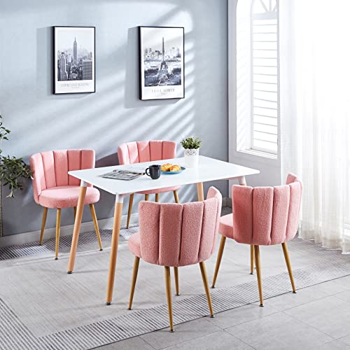 Atsnow Pink Sherpa Accent Chairs Set Of 2, Mid Century Modern Upholstered Side Chairs For Dining Room Living Room Bedroom Vanity #TOP6