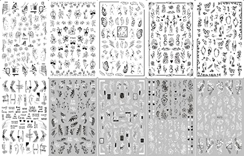 JMEOWIO kwiaty Naklejki na Paznokcie 10 Arkuszy Nail Art Sticker Samoprzylepne Naklejek na Paznokcie Dekoracji Paznokci