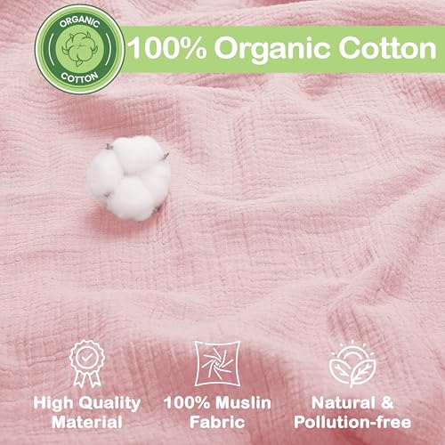 Image of Organic Muslin Baby Blanket 3 Pack Clay, Blush & Ivory Floral 38x40 Inch 100% Organic Cotton Oeko-TEX Certified Ultra Soft Swaddle Blanket for Newborn Boys & Girls Boho Nursery
