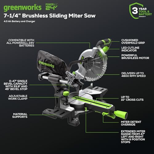 Greenworks 24V 7-1/4" Sliding Miter Saw Kit