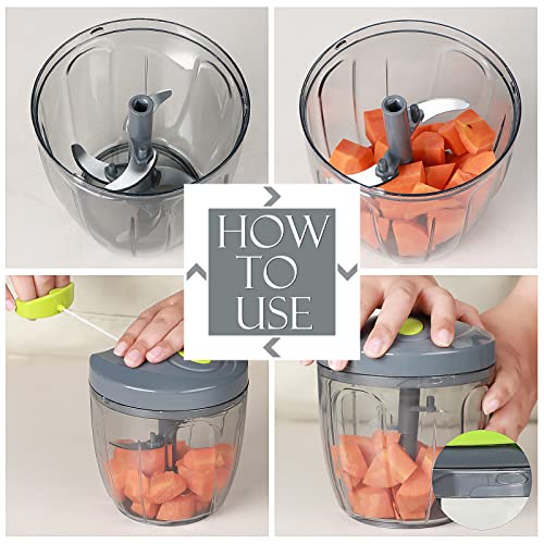 Image of Ourokhome Manual Food Processor Vegetable Chopper, Portable Hand Pull String Garlic Mincer Onion Cutter for Veggies, Ginger, Fruits, Nuts, Herbs, etc., 900ml, Grey