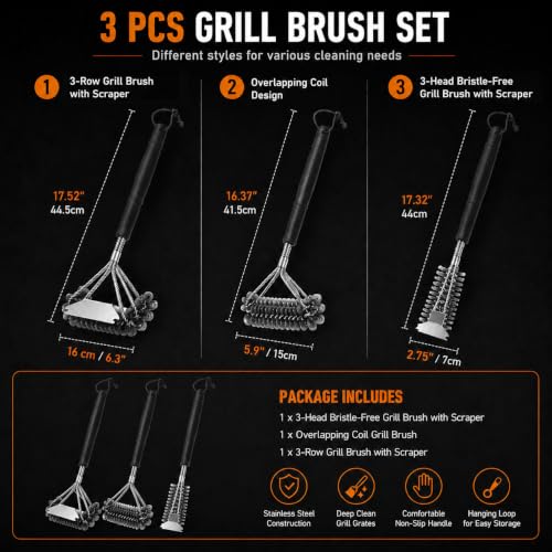 Cepillo BBQ de 3 filas con raspador metálico apto para mantenimiento de parrillas Vermont Castings 4
