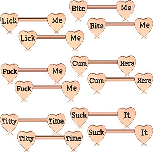 6 Pairs Heart Shaped Nipple Tongue Rings 14G Stainless Steel Nipple Barbell Rings Body Piercing Jewelries For Women (Rose Gold) #TOP1