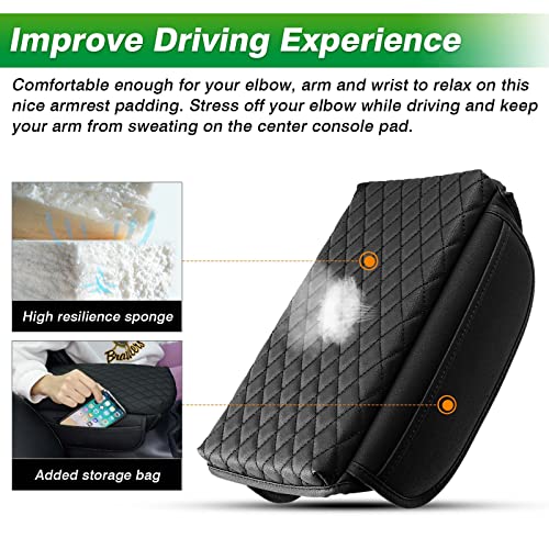 Shademax Center Console Cover for Ford Bronco 2021-2023 2024 2/4 Door Accessories Armrest Cover Cushion Pad PU Leather Armrest Seat Box Protector with Pockets Storage Bag (Not Fit Bronco Sport)