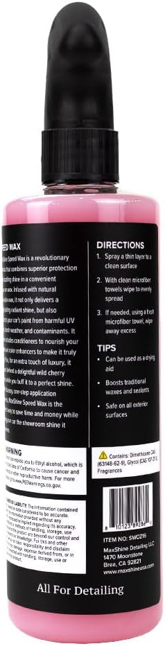 Maxshine Speed Wax, 16oz Spray, Wild Cherry, Carnauba Formula | Quick Polish, Deep Gloss, Stain Resistant | Fast Detailing Spray for Cars, Trucks, Motorcycles, Wet Look Finish