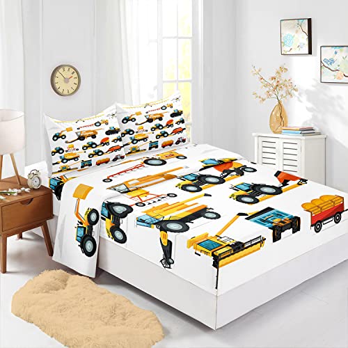 Cvhouse Excavators Fitted Sheet Twin Size,Tractor Bedding Sets For Boys,Machinery Tractor Construction Site Cars Bed Sheet Set,1 Flat Sheet & 1 Fitted Sheet With 2 Pillow Cases - 4 Piece #TOP5
