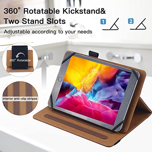 6 7 8 Inch Universal Tablet Case Folio Leather Stand Shell Case with Adjustable Angle Band and Pouch for Documents Cards and Pen Holder (Brown) - Image 4