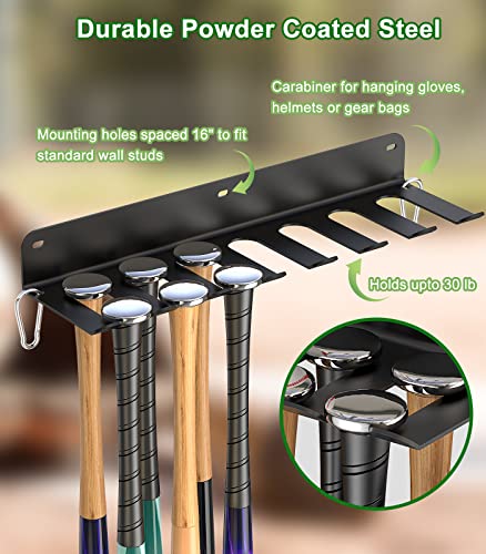 Qba Wall Mount Baseball Bat Holder, 8 Prongs Heavy Duty Steel Bat Rack Holds 14 Bats, Baseball Softball Bats Organizer On Dugout Fence Home Garage, 14 Bats Rack #TOP2