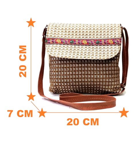 Image of Ethnic Jute Sling bag /Cross body bag for women /Handmade sling bag for women Color Brown