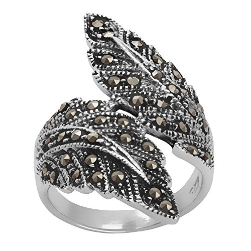 Silverly Anillo Envolvente Plumas Marcasita Plata 925, Estilo Vintage Años 20 | Anillo Ancho Hojas Superpuestas Plata de Ley Mujer | Joyería Art Nouveau Inspirada Naturaleza | Anillos Góticos Silverly Anillo Envolvente Plumas Marcasita Plata 925, Estilo Vintage Años 20 | Anillo Ancho Hojas Superpuestas Plata de Ley Mujer | Joyería Art Nouveau Inspirada Naturaleza | Anillos Góticos