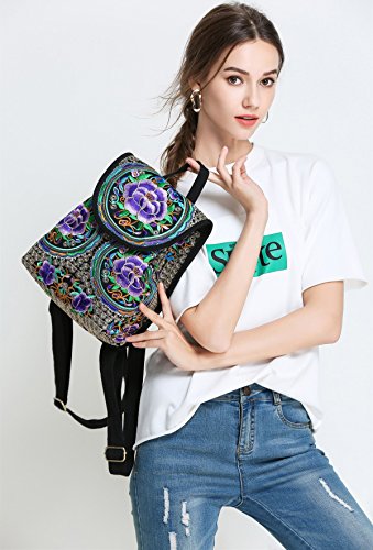 Goodhan Vintage Embroidered Women Backpack Ethnic Travel Handbag Shoulder Bag