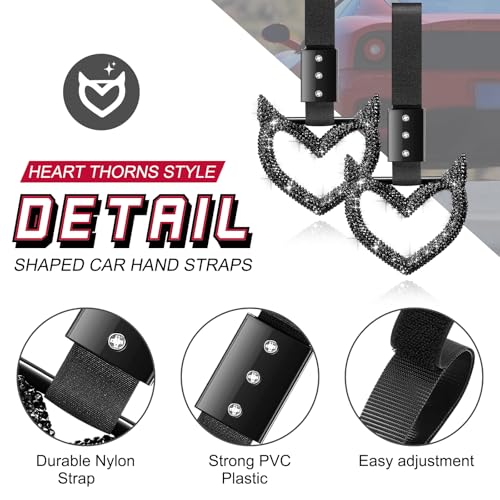 Image of Fabbay Bling Car Accessories Bling Heart Handle Ring Car Accessory for Women Heart Hand Strap Drift Charm Rear Bumper Warning Ring Decor for auto Bus Interior Exterior Decoration (Black,Devil Style)