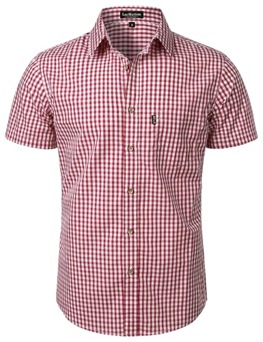 LucMatton Men's Gingham Short Sleeve Button Down Shirt Cotton Regular Fit Plaid Dress Shirts with Pocket