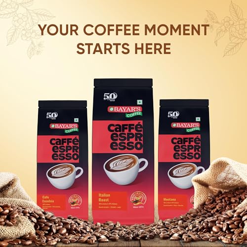 Image of Bayar's Coffee Caffe Espresso Italian Roast 100% Coffee Beans Bag 500g | Authentic Blend with 90% Arabica & 10% Robusta | Freshly Roasted for Rich Aroma & Taste | Ideal for Espresso & French Press