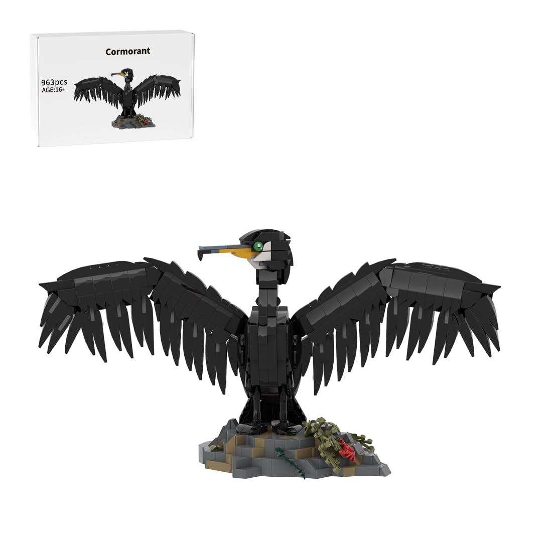 MOC-245556 Cormorant Bird Building Blocks Set, Creative Nature-Themed Bird Animal Bricks Model, Home and Office Desk Décor & Gift for Adults (963 Pieces)