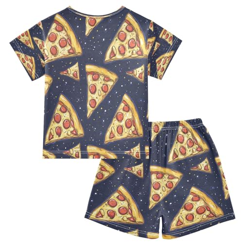 Pajama Sets Short Sleeve Pizza Slice Pattern on Blue Soft Cotton Summer Sleepwear 2 Piece PJS Size 5-14T2