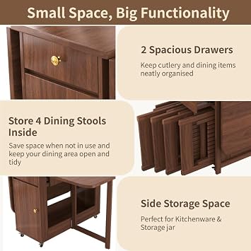 Space Saving Folding Drop Leaf Dining Table with Storage, Walnut 59