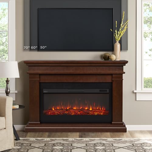 Real Flame Beau 59\" Landscape Electric Fireplace with Mantel for Living Room or Bedroom, Replaceable Fireplace Insert Heater, Realistic Log and Flame Effect, Remote Control, Timer